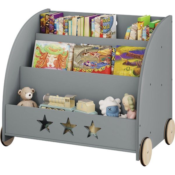 Armadio Happyment Jiri - Per Bambini - Grigio - Libreria - Scaffale Per Giocattoli - Camera Dei Bambini - Mdf-image