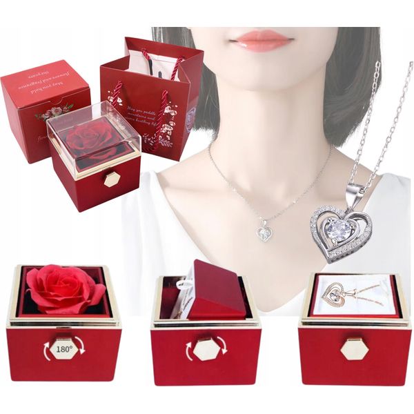 Rosa Eterna In Scatola Girevole Confezione Regalo Di San Valentino + Collana-image