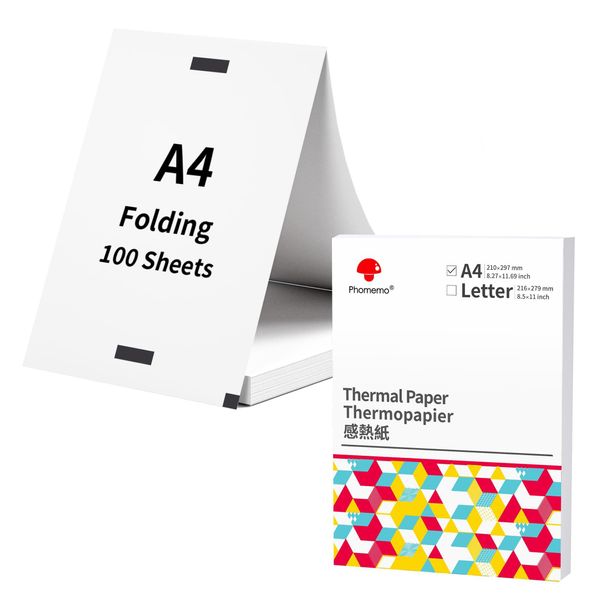Carta Termica Da Stampa Phomemo, 210X297 Mm, Carta Termica Piegata Continua A4 Per M08F/M832/M833/M834, Carta Termica Multiuso Per Viaggi E Casa-image