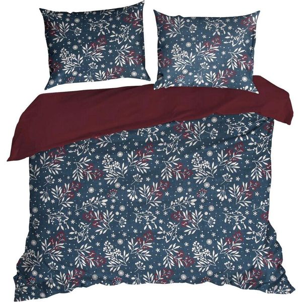Eurofirany - Biancheria Da Letto Natalizia - Copripiumino 220 X 200 Cm - Cotone - Blu Rosso - 2X Federa 80 X 70 Cm-image