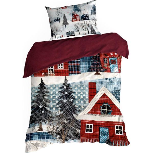 Eurofirany | Biancheria Da Letto Natalizia - Cotone - Copripiumino 140 X 200 Cm - 2X Federa 80 X 70 Cm - Rosso Verde - Motivo Natalizio-image