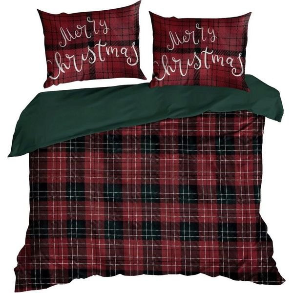 Eurofirany | Biancheria Da Letto Natalizia - Set Letto - Copripiumino 220 X 200 Cm - Cotone - 2X Federa 80 X 70 Cm - Fantasia A Quadri-image