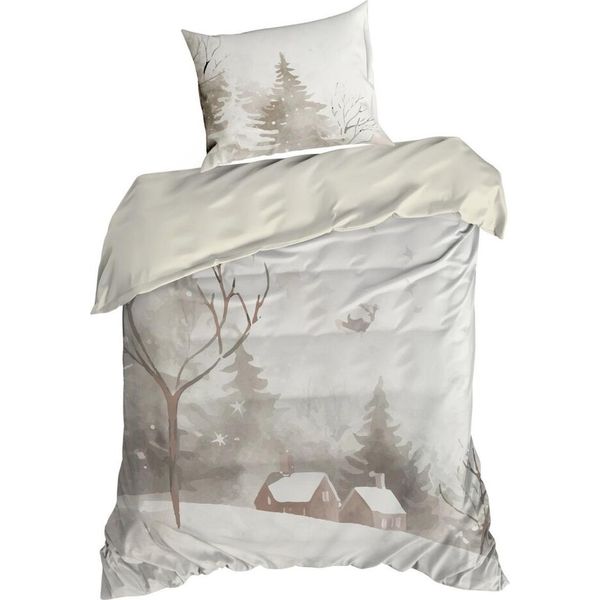 Eurofirany | Biancheria Da Letto Natalizia - Bianco Grigio Beige - 140 X 200 Cm - Cotone - Set Da Letto - Motivo Natalizio-image
