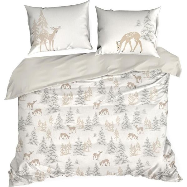 Eurofirany | Biancheria Da Letto Natalizia - Set Da Letto - Bianco Crema - 160 X 200 Cm - Cotone - Motivo Natalizio-image