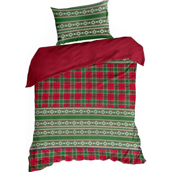 Eurofirany | Biancheria Da Letto Natalizia - 140 X 200 Cm - Set Da Letto - Rosso Verde - Cotone - Fantasia Natalizia - Fantasia A Quadri-image
