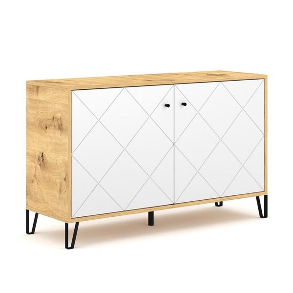 Cassettiera Bilbao 2D Rovere Artisan - Bianco Opaco 123,4 Cm-image