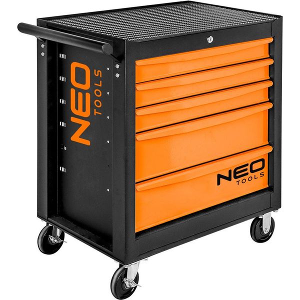 Neo Tools Carrello Da Officina 5 Scomparti - Cassetti Con Cuscinetti A Sfera - Chiusura Centralizzata - Tappetino Antiscivolo - Ruote Piroettanti - Con Freno Di Stazionamento - Mobile-image
