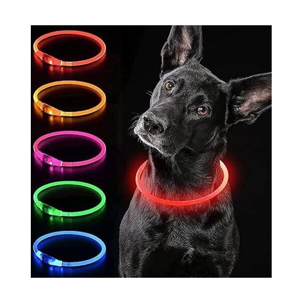 Collare Luminoso Per Cani, Usb Ricaricabile Impermeabile Regolabile In Lunghezza, Collare Di Sicurezza Per Cani E Gatti, 3 Modalità, Rosso-image