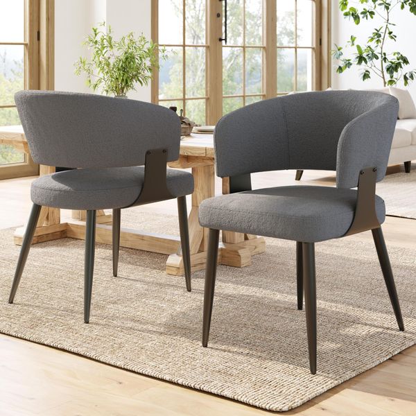 Sweiko Flanella Di Alta Qualità (2 Pezzi) Sedia Da Pranzo Sedia Da Trucco Tavolino Da Toilette Sedia Ergonomica Sedia Leggera Schienale Curvo, Beige/Grigio-image