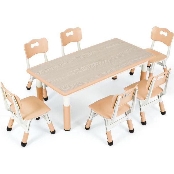 Tavolo Per Bambini Con 6 Sedie - Tavolo Per Attività - Altezza Regolabile 48-60 Cm - Tavolo 120×60 Cm - Plastica E Legno - Set Di 7 Pezzi - Per 2-10 Anni - Giallo-image