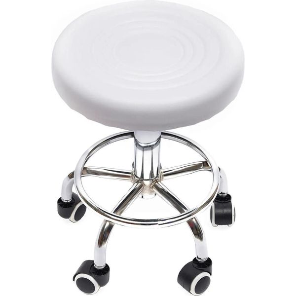 Sgabello Da Bar 360° Con Rotelle - Sgabello Girevole Regolabile In Altezza - Girevole A 360° - Per Casa/Ufficio/Bar/Salone - Bianco-image