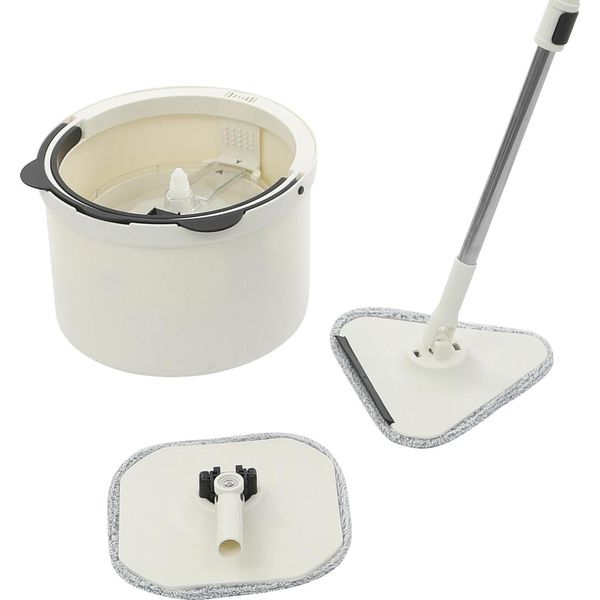 Mop Con Secchio - Set - Rotazione A 360° - 5 Coprimacchia - Manico In Metallo - Coprimacchia In Fibra - Per Pavimenti E Finestre - Bianco-image