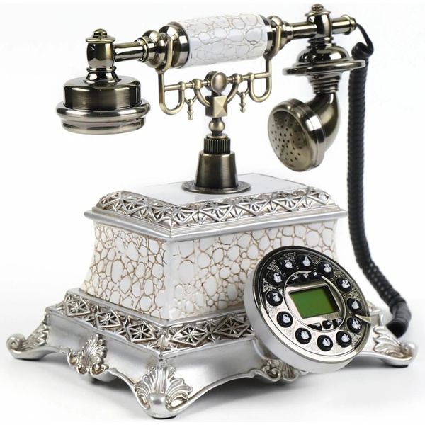 Telefono Retrò - Telefono Fisso Con Disco Combinatore - Telefono Fisso Con Filo - Decorazione Vintage - Nostalgia - Bianco-image