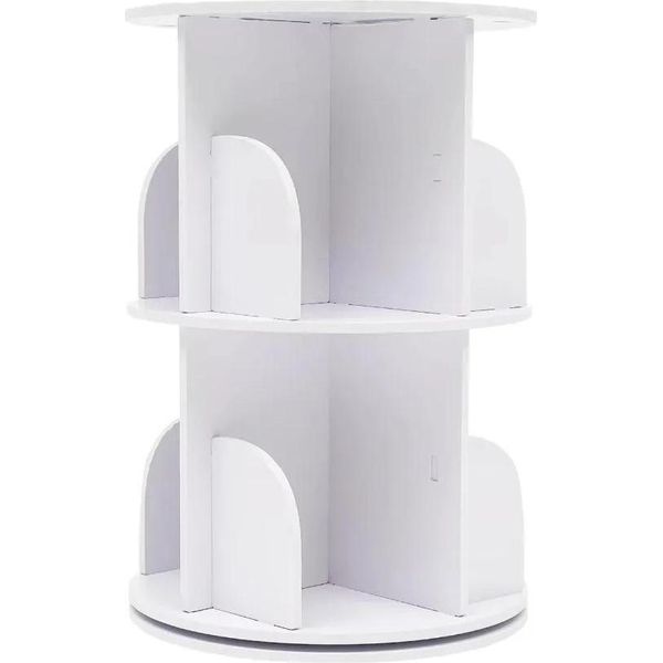 Libreria Rotante - Scaffale - 2 Ripiani - Ruotabile A 360° - 40×40×60 Cm - Pvc E Acciaio Zincato - 50 Kg - Bianco-image