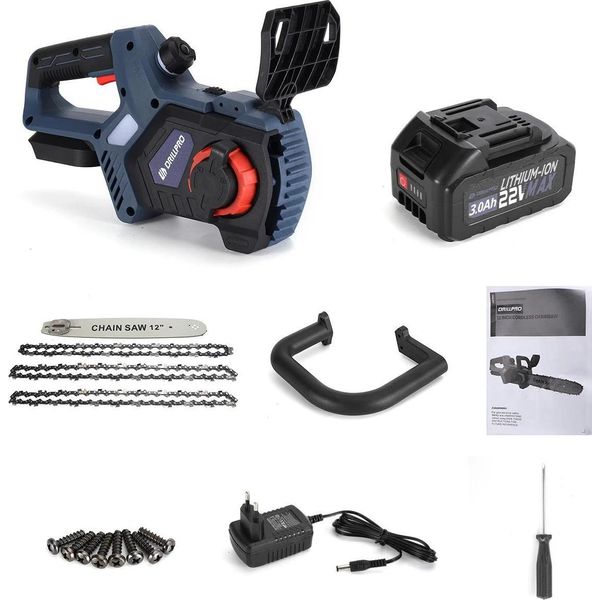 Motosega A Batteria - Motore Brushless - Lama Da 30 Cm - 3300 Giri/Min - 22 V 3,0 Ah Al Litio - 1 Batteria - Spina Ue - Bianco-image