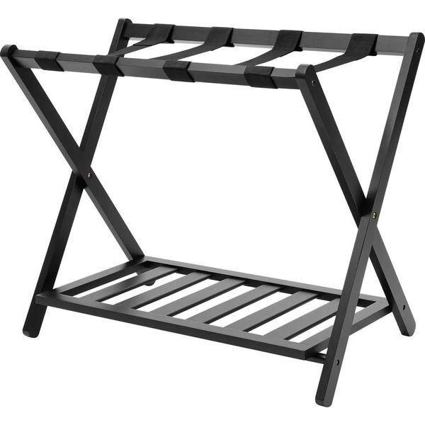 Portabagagli - Portabagagli - Due Livelli - Pieghevole - Bambù E Nylon - Necessario Il Montaggio - Nero-image