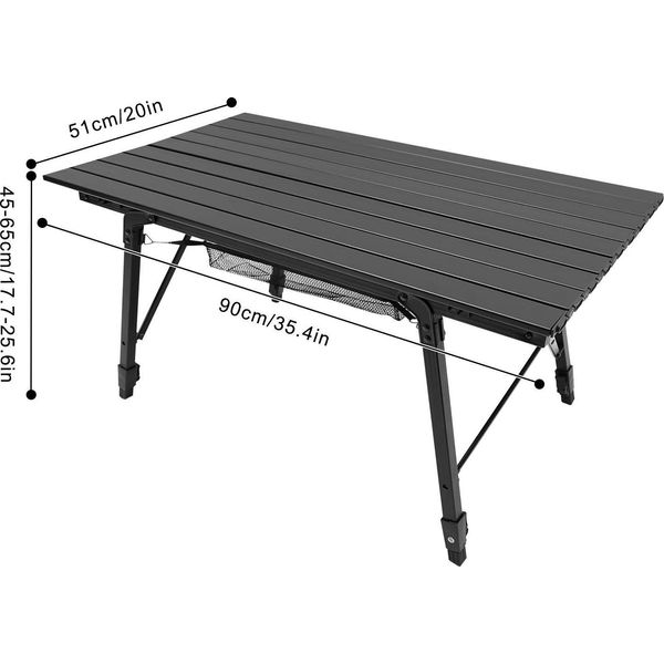 Tavolo Da Campeggio Pieghevole - Tavolo Da Esterno - Regolabile In Altezza - Rettangolare - Lega Di Alluminio + Plastica - Portata 30 Kg - Montaggio Facile - Nero-image