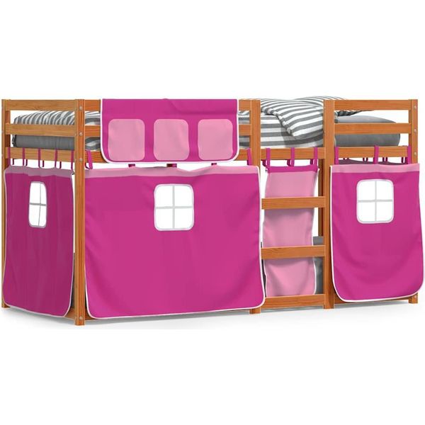Vidaxl Letto A Castello Con Tende Rosa 80X200 Cm In Legno Di Pino Massiccio-image