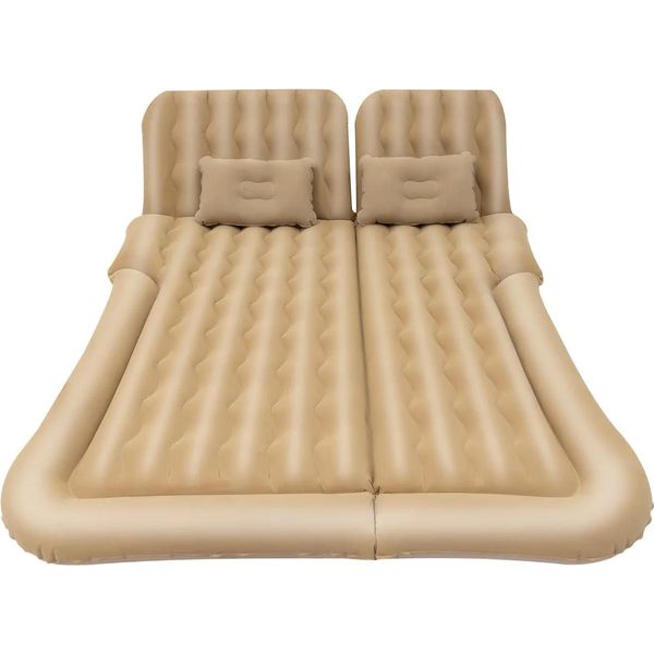 Materasso Gonfiabile Per Auto - Letto Gonfiabile Per Auto - Adatto A Tutti I Sedili Posteriori - 174 X 126 Cm - 6 Camere - Portata 250 Kg - Pvc Floccato - Con Pompa Ad Aria E Cuscini - Beige-image