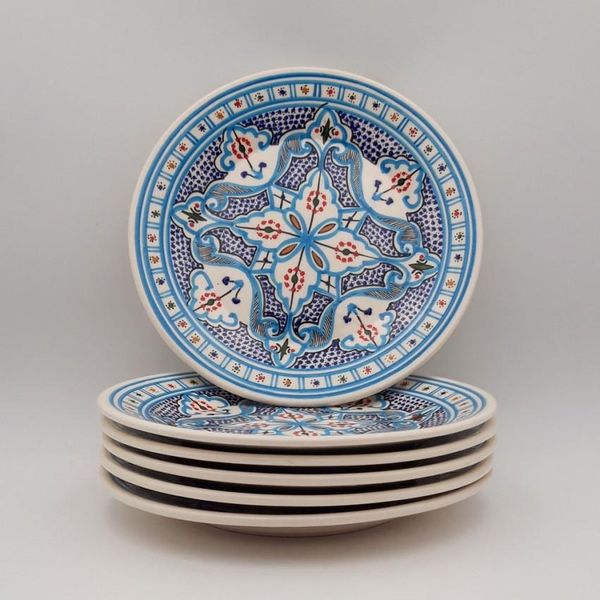 Set Di 6 Piatti Da Portata Turchesi Marocchini - D 24 Cm-image