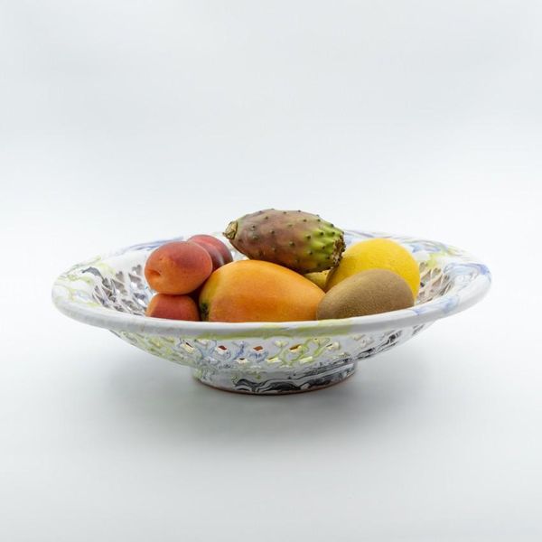 Piatto Decorativo Traforato Marmorizzato Blu E Giallo - P 33 Cm-image