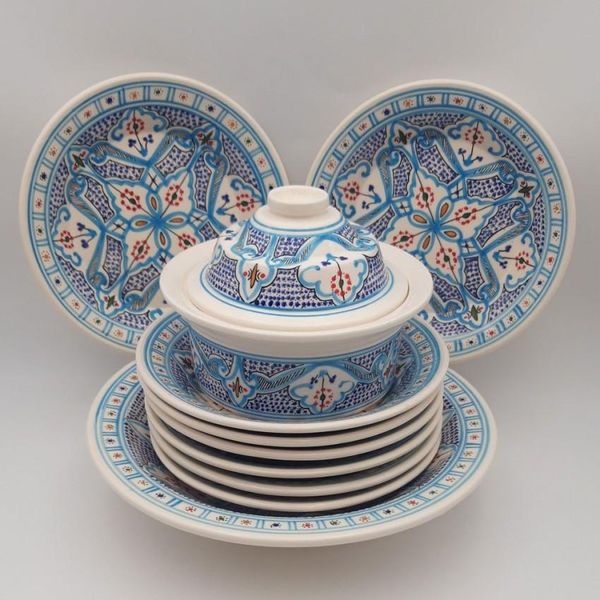 Set Di Couscous Marocchino Piatti Fondi Turchesi - 8 Persone-image