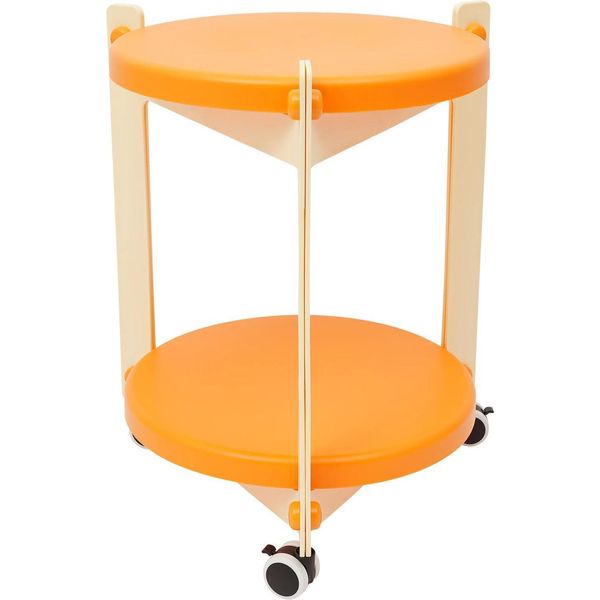 Tavolino Rotondo - Tavolino Con Rotelle - Doppio Ripiano - Mobile - Per Divano/Letto - Portata 25 Kg - Bianco-Arancio-image