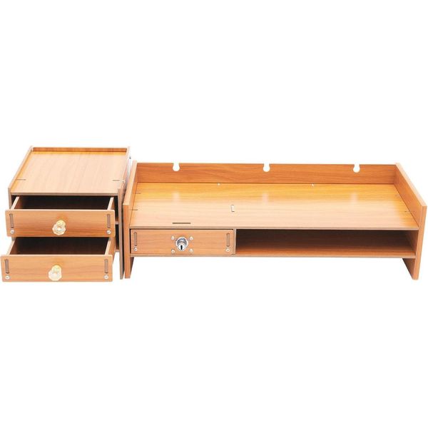 Supporto Per Monitor - Rialzo Per Monitor - 3 Cassetti - Mdf - Lunghezza 65,5 Cm - Fino A 5 Kg - Per Scrivania-image