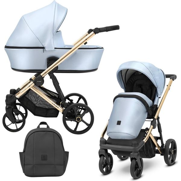 Carrozzina Kunert Arizo Premium 2In1 In Ecopelle Blu Con Telaio Nero-image