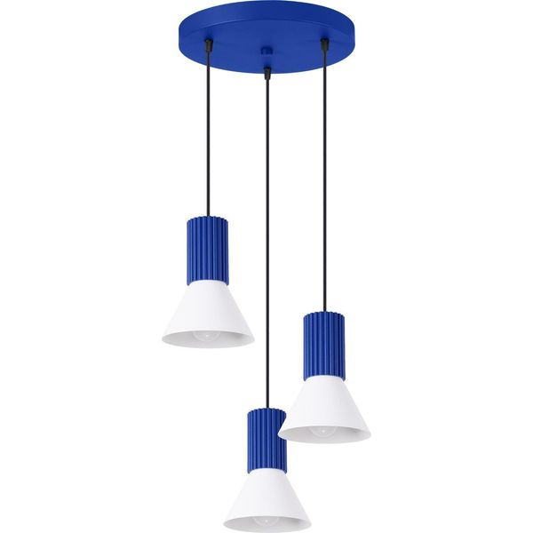 Lampada A Sospensione Estria 3P Bianco/Ultramarino 3Xe14 10W Acciaio/Alluminio 120X30X30Cm Sollux Lighting-image