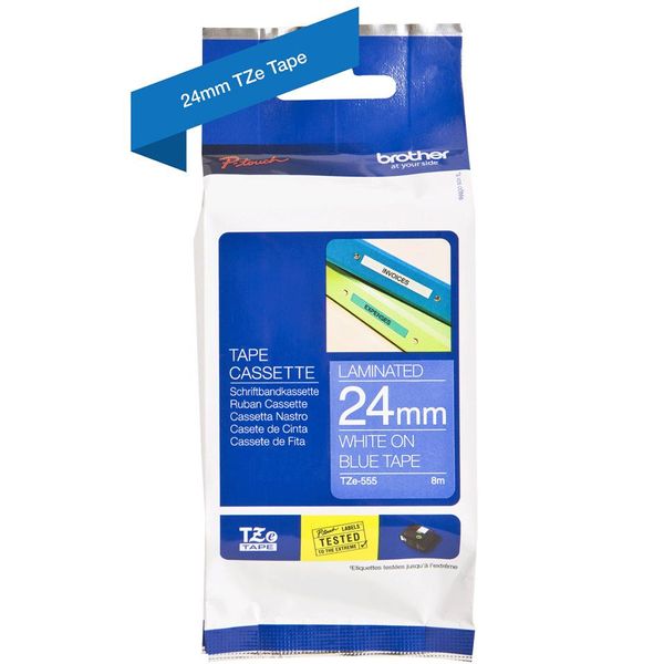Brother TZ555 - Laminiertes Band - Weiß Auf Blau - Rolle (2,4 Cm X 8 M) (TZ-555)-image
