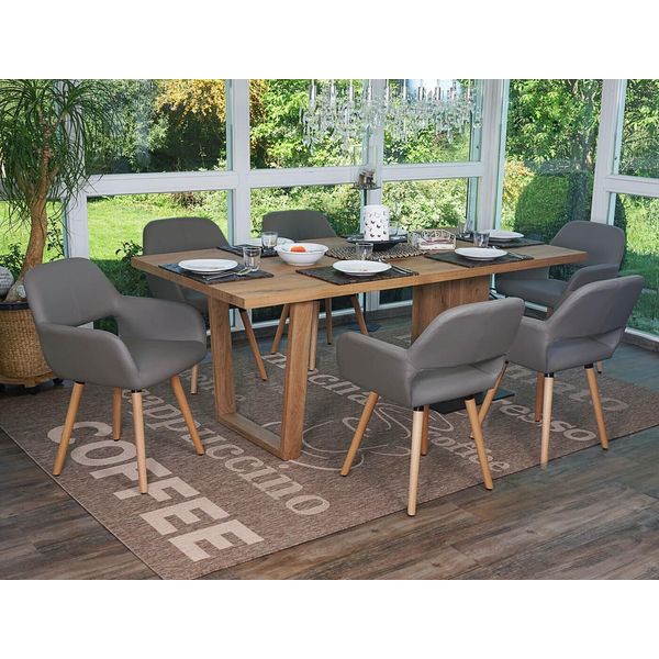 Set Di 6 Sedie Per Sala Da Pranzo HWC-A50 Ii, Sedia Da Cucina, Design Retrò Anni '50 ~ Ecopelle, Grigio Tortora, Gambe Chiare-image