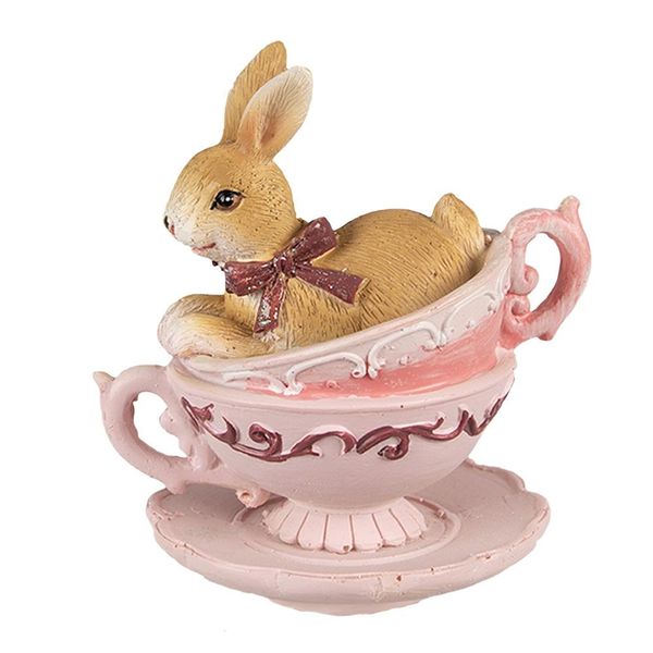 Clayre & Eef Figurina Coniglio 9 Cm Marrone Rosa Poliresina-image