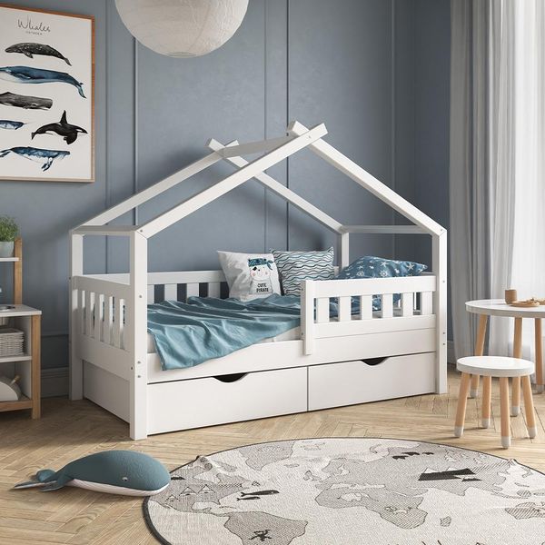 Vitalispa Letto Montessori Bambini Design, 80X160 Cm Con 2 Cassetti, Bianco-image
