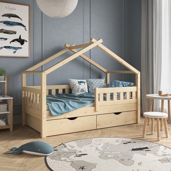 Vitalispa Letto Montessori Bambini Design, 80X160 Cm Con 2 Cassetti, Legno Naturale-image