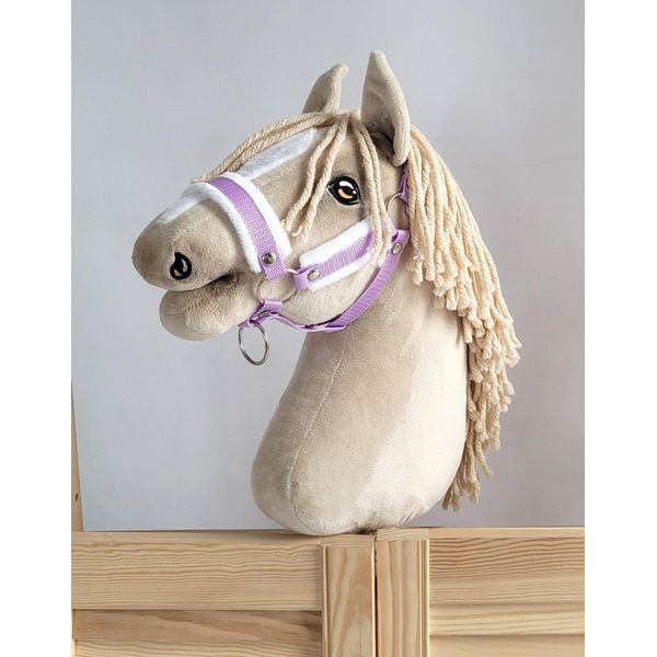 Cavezza Regolabile Per Cavallo Hobby Horse A3 Viola Con Pelo Bianco-image