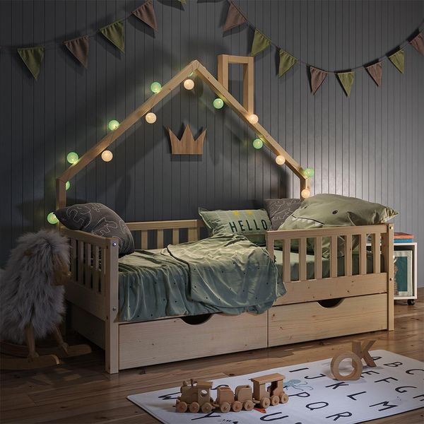 Vitalispa Letto Montessori Bambini Noemi, 80X160 Cm Con 2 Cassetti, Legno Naturale-image