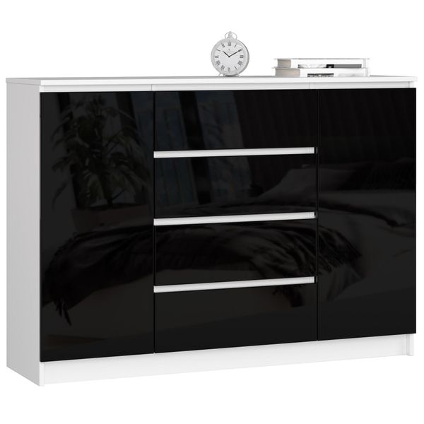Akord Comò 2 Ante 4 Cassetti Bianco E Nero Lucido 138X40X99 Cm-image