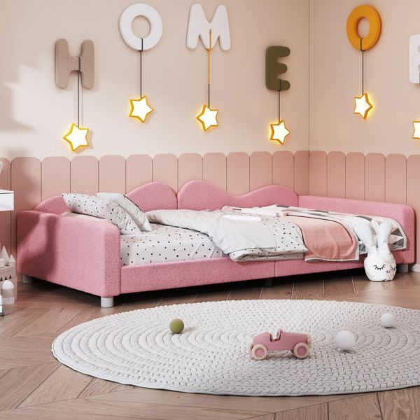 Flieks Letto Per Bambini Divano Letto 90X200Cm Imbottito, Letto Da Giorno Per Ragazzi Con Rete A Doghe, Letto Singolo Divano Letto Letto Per Ospiti Letto Da Giorno, Velluto, Rosa-image