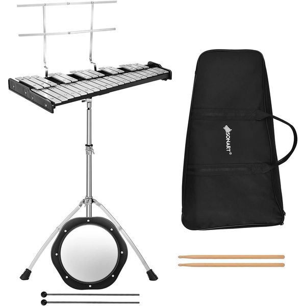 Costway Xilofono 32 Note Glockenspiel Con Supporto Regolabile, Tappetino Per Esercitazioni Da 20 Cm, Mazzette E Borsa Per Il Trasporto, Strumento A Percussione In Alluminio-image