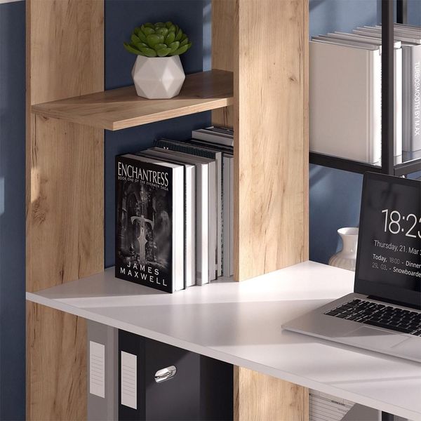 Vicco Scrivania Con Ripiani Tower, 122.2 X 55.2 Cm Con 4 Scomparti, Bianco/Sonoma-image