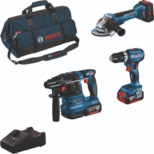 Bosch Professional 0615A5004C Bosch Professional Combo Kit 18V (3) Set Di Trapani A Percussione A Batteria 18,0 V, Con 2 Batterie Ricaricabili-image