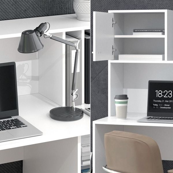 Vicco Scrivania Con Ripiani Alwin, 115 X 55 Cm Con 2 Porte, Bianco-image