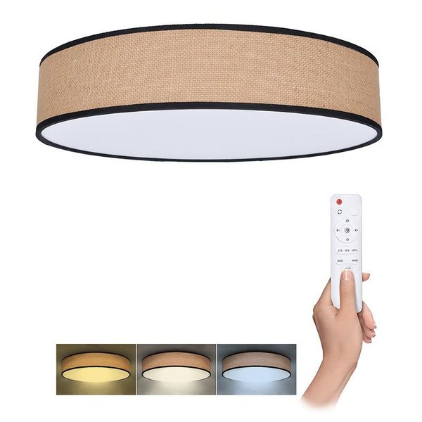 Plafoniera Led Solight WO8004 Brownie 60 W 4200 Lm 3000-6000 K Rattan Con Telecomando-image