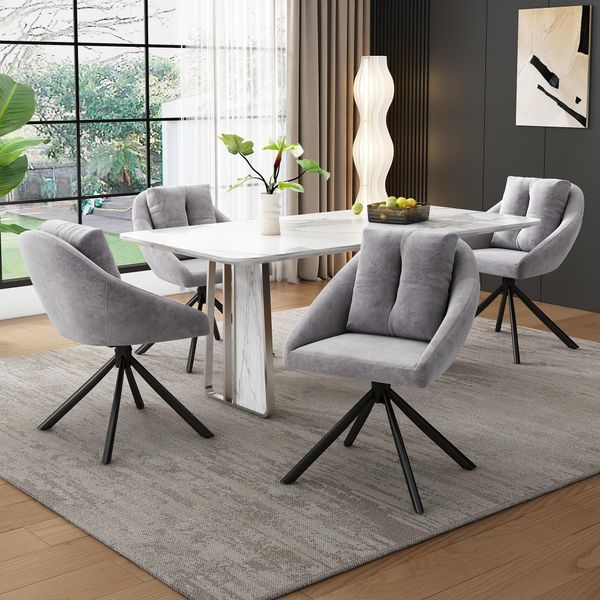 Set Di 4 Sedie Da Sala Da Pranzo Flieks Girevoli A 360°, Sedia Imbottita Da Cucina Con Cuscino, Poltrona Girevole Con Gambe In Metallo, Sedia Da Salotto In Velluto, Grigio-image