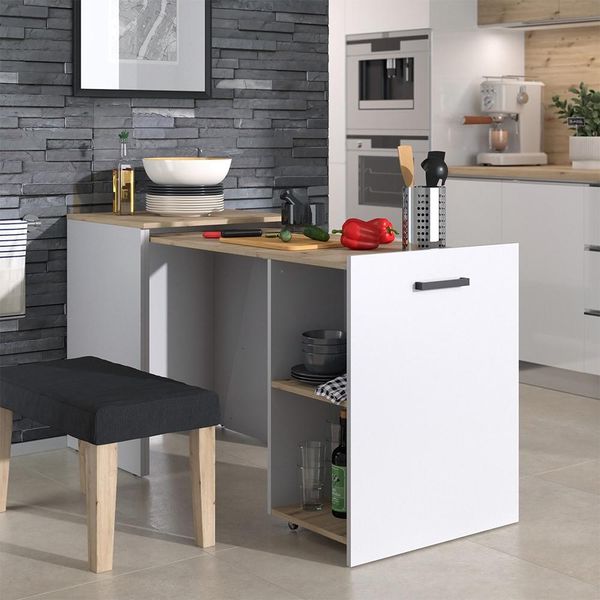 Vicco Tavolo Da Pranzo Adam, 60 X 50.4 Cm Estensibile, Greige/Rovere Artigianale-image