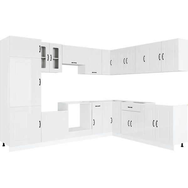 Vidaxl Set Di Mobili Da Cucina Da 14 Pezzi Kalmar In Legno Bianco Lucido-image