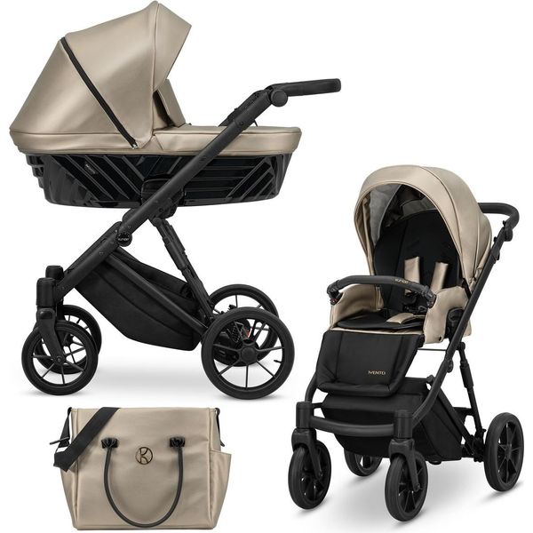 Ivento Passeggino Passeggino Carrozzina Per Bambini Seggiolino Auto Completo Set Passeggino 2 In 1 (Eco Cappucino Metalic, Colore Telaio: Nero)-image