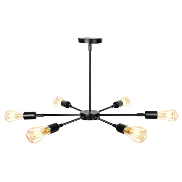 Lampadario Vintage A Soffitto Nero 6 Fiamme Lampada A Sospensione Soggiorno Industriale Sala Da Pranzo Lampada Da Tavolo E27 Lampada A Soffitto Lampada Retrò Camera Da Letto Cucina Corridoio-image