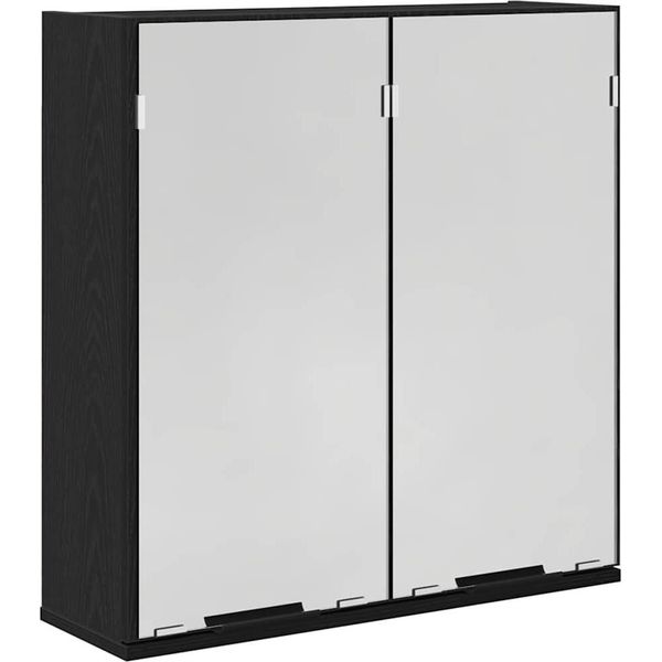 Vidaxl Armadio A Specchio Per Il Bagno In Rovere Nero 64 X 20 X 67 Cm-image